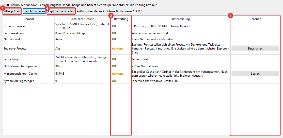 Explorer-Diagnose (Explorer Check)