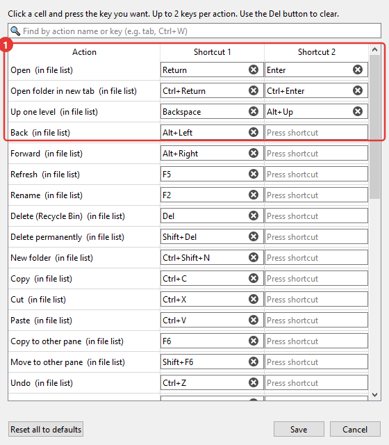 Changing shortcuts