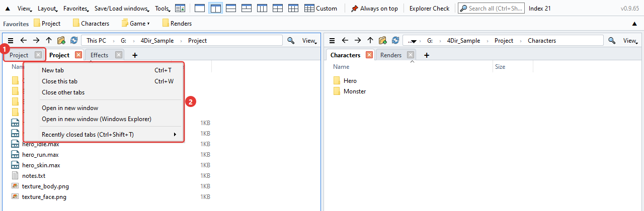 Tab right-click menu