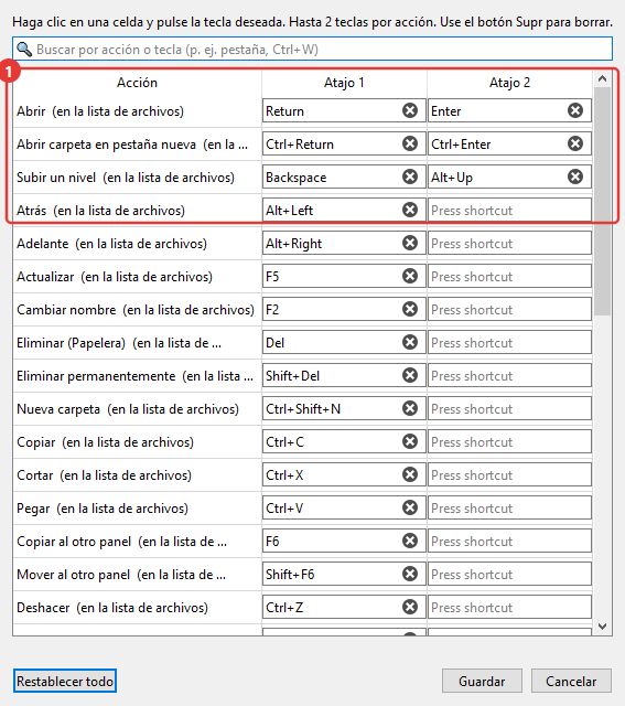 Cambiar los atajos
