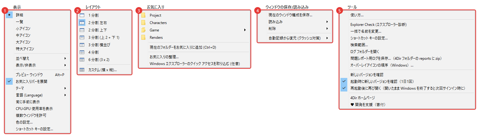 上のメニューのまとめ
