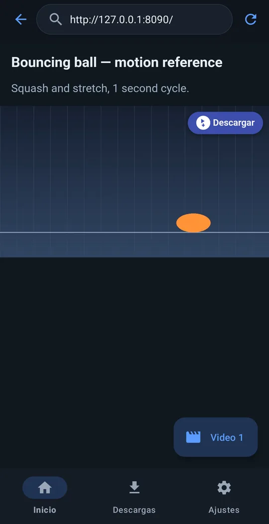 Navegador integrado con un botón Descargar sobre un video en reproducción