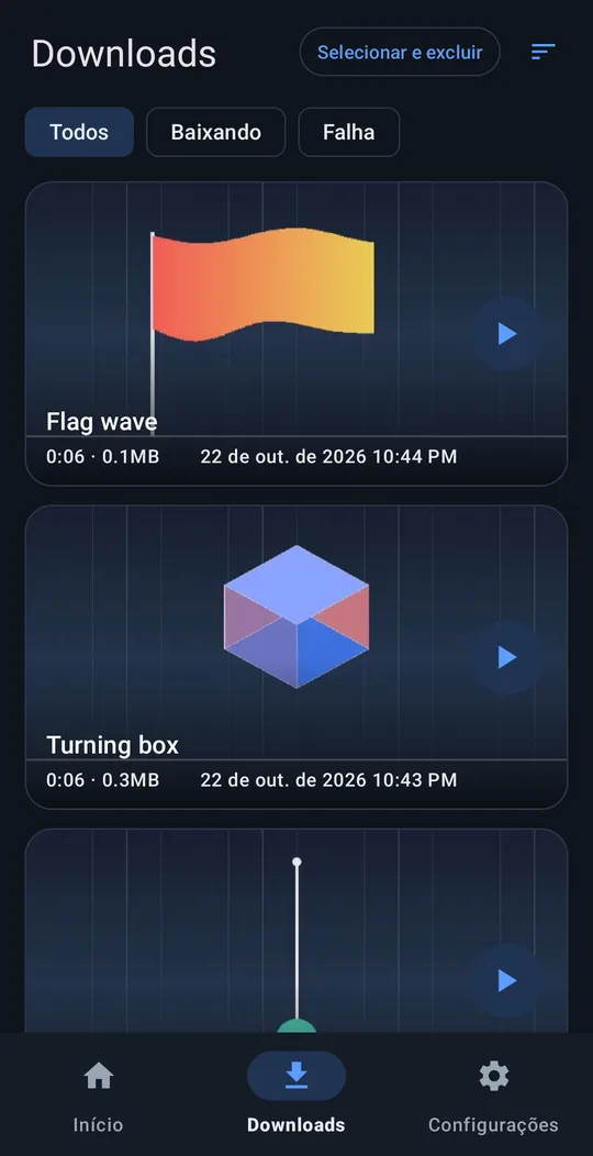 Lista de downloads com miniaturas