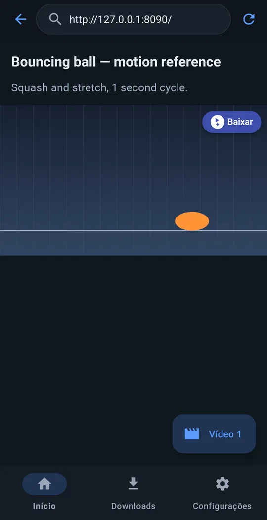 Navegador integrado com botão Baixar sobre um vídeo em reprodução